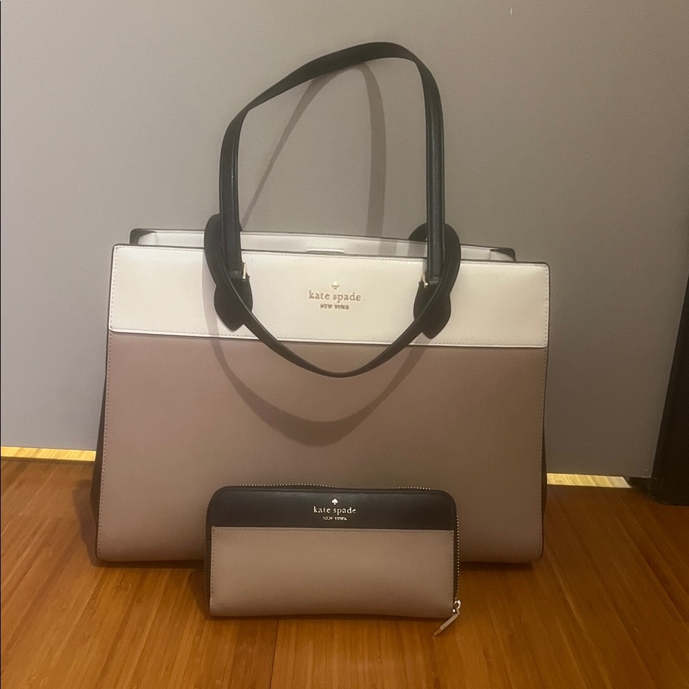 Kate Spade Tan and White Tote with Wallet